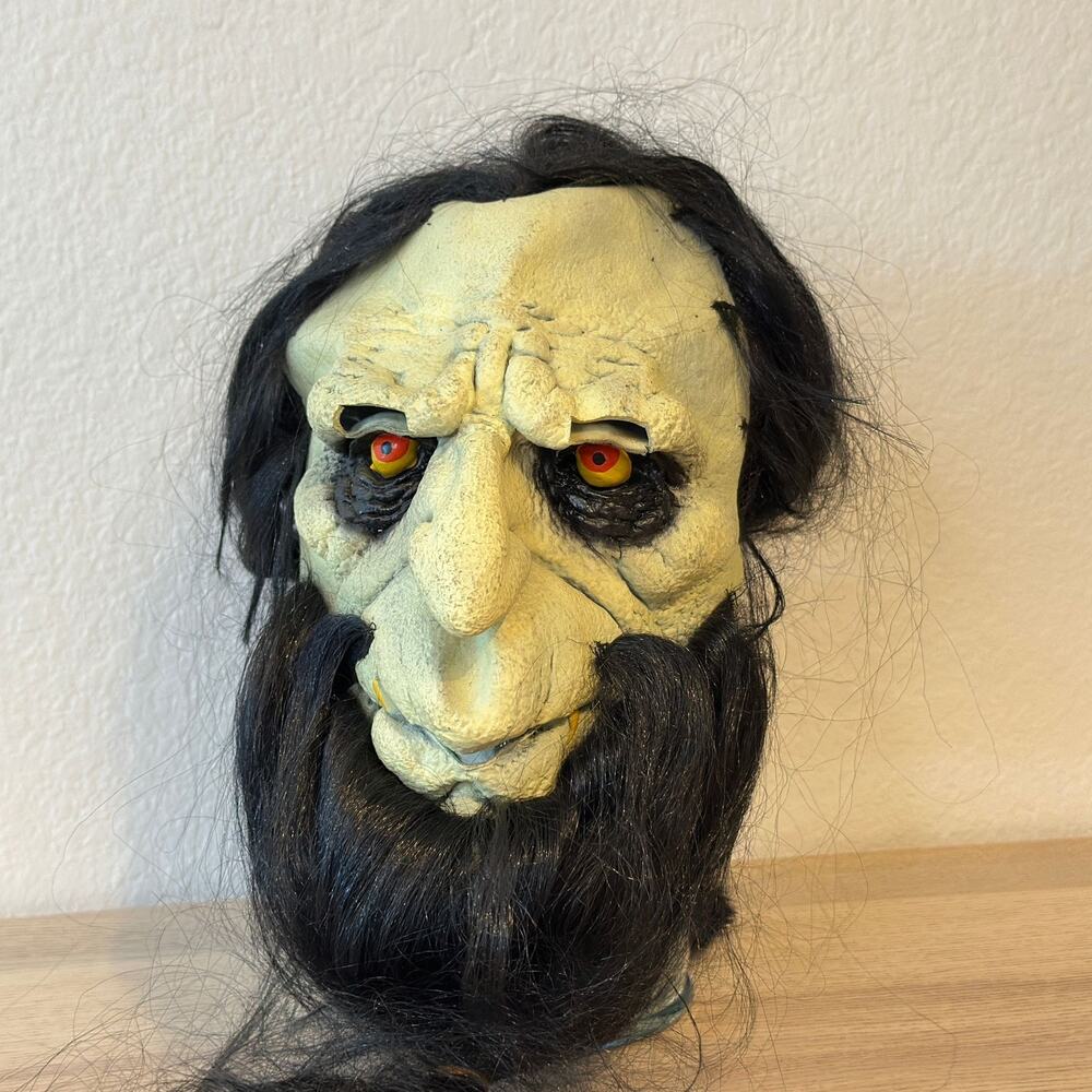 1999 Paper Magic Group Halloween Mask Warlock Troll Ogre Long Black Hair Beard